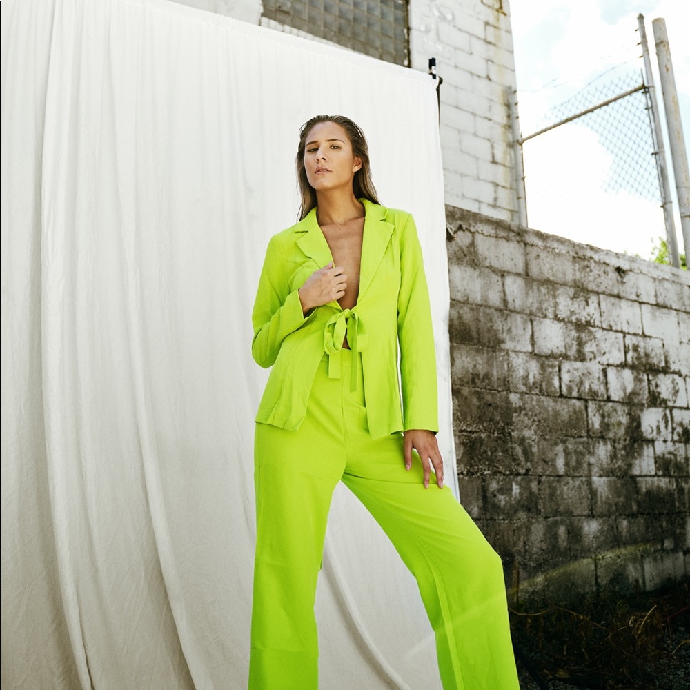 Neon Lime Green Blazer & Pants Set